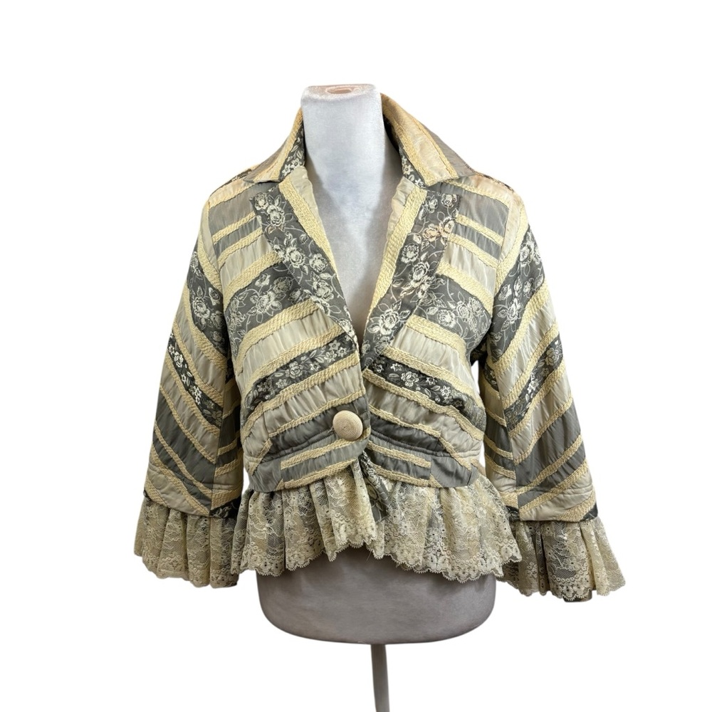 Ladies Robert Rodriguez Lace Trim Button Front Mixed Media Jacket Size 8